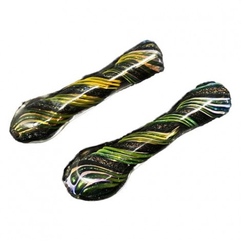 Handmade Glass Chillum w- Dichro Sprial Accents