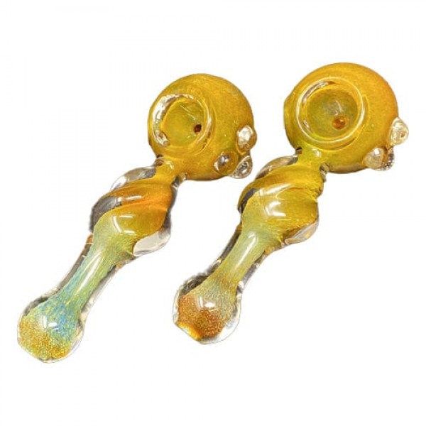 Yellow Handmade Glass Hand Pipe w- Fumed Accents